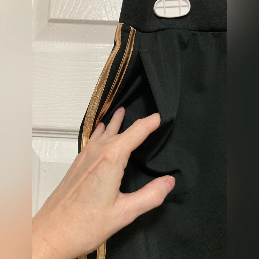 *Adidas Black with Gold/Rose Gold Striped Track Pants #IR